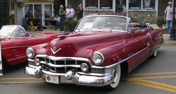 Vintage red Cadillac at classic car show