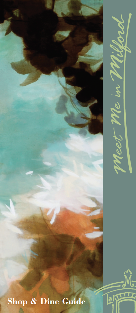 Artistic watercolor leaves for 'Meet Me in Milford' guide