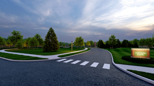 Twilight over serene park with walking paths