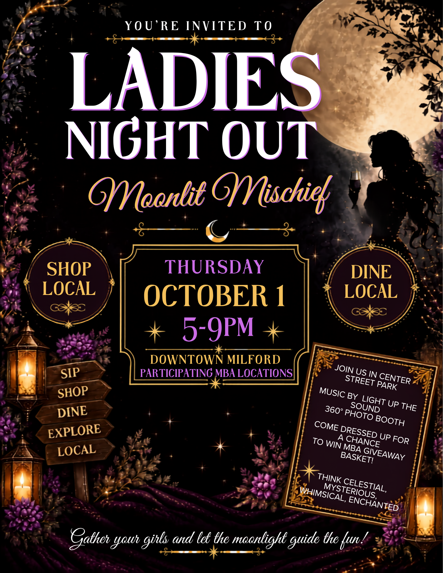 Ladies Night Out moonlit shopping event poster